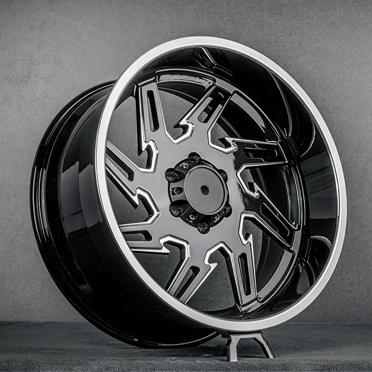 Kiiltävät mustat off-road taotut pyörät kiillotetulla huulilla